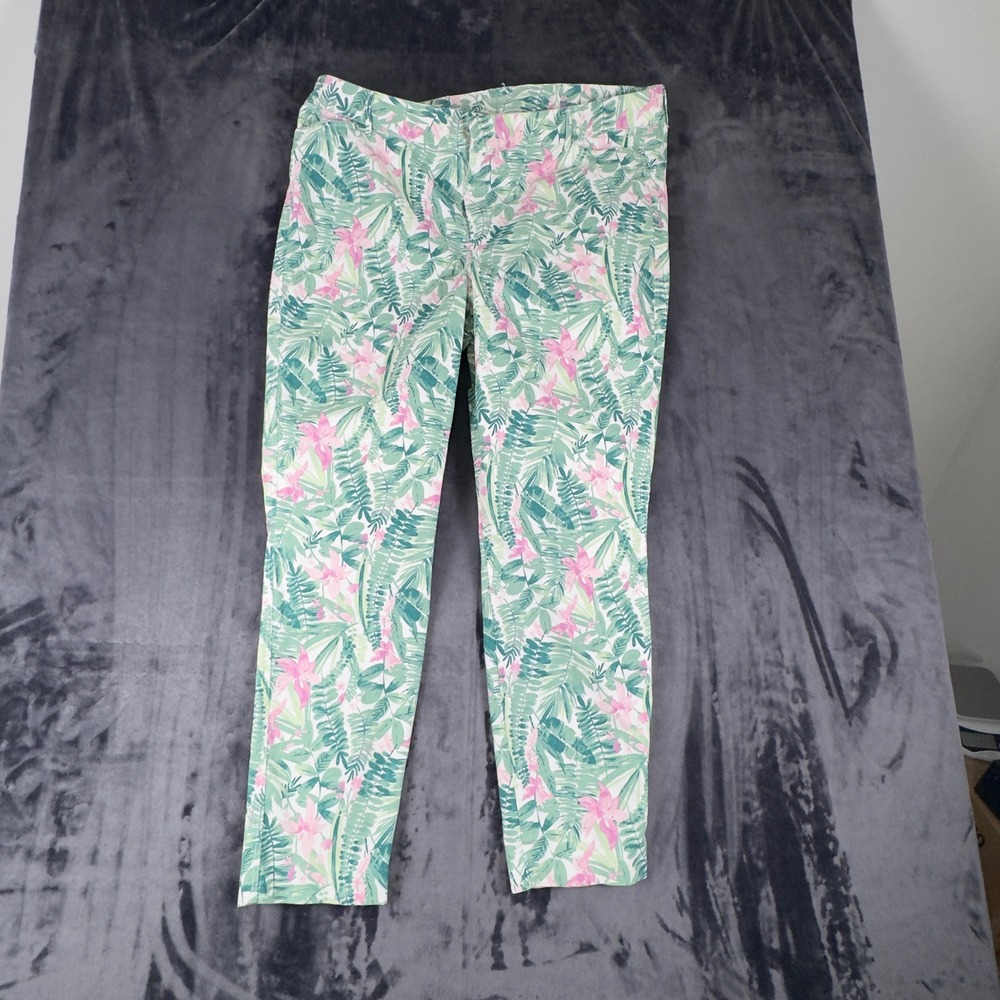 Old Navy Pixie Pants Womens 18 Tall Green Pink Tropical Floral Stretch Chino